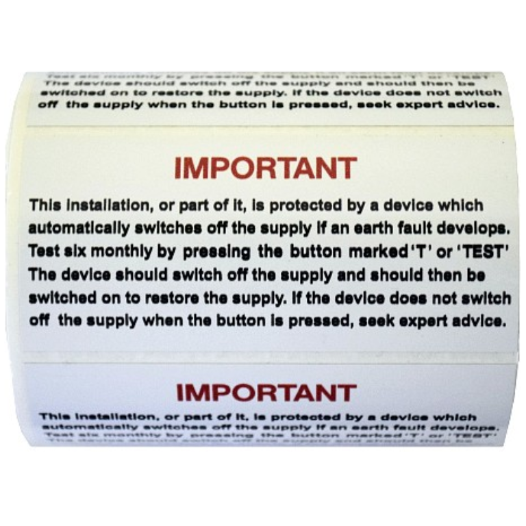 RCD TEST LABELS - SMALL (PACK 100)