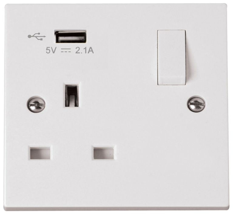 Scolmore Polar 1 Gang Switched Socket with USB outlet