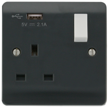 Scolmore Mode Part M 1 Gang Switched Socket with USB outlet