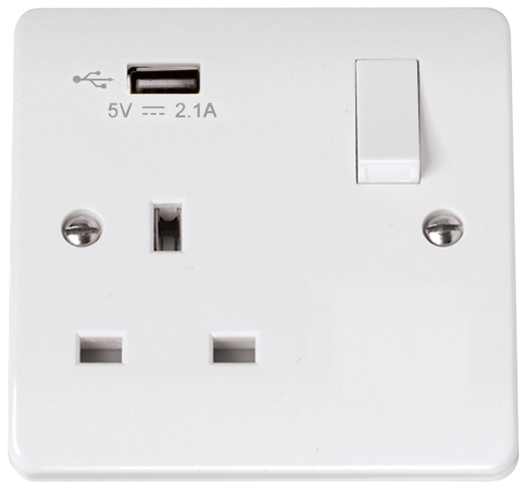 Scolmore Mode 1 Gang Switched Socket with USB outlet
