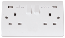 Scolmore Mode 2 Gang Switched Socket with twin USB outlets