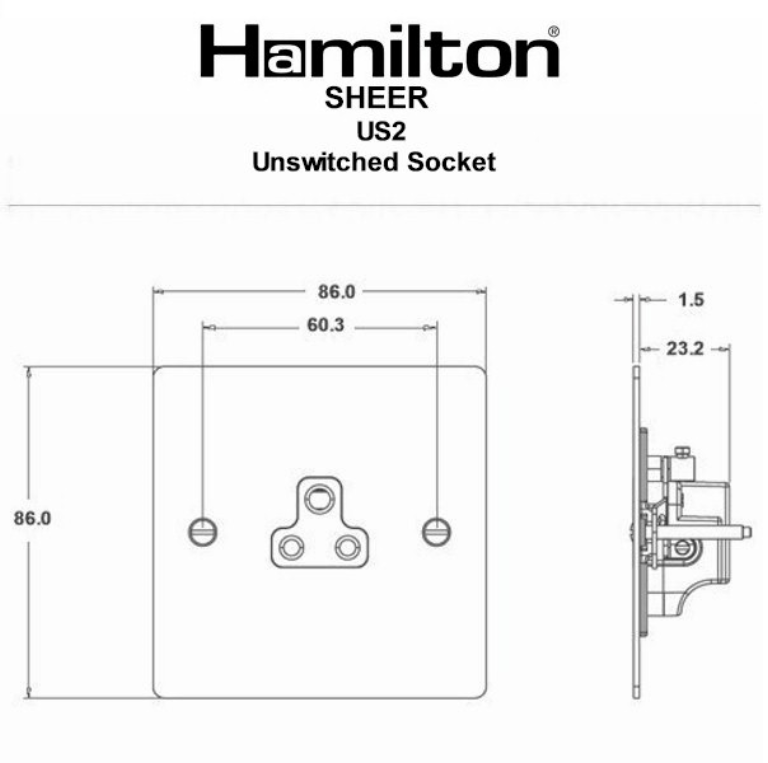 Hamilton Sheer Satin Stainless 1 Gang 2A Unswitched Socket with White Plastic Inserts and White Surrounds
