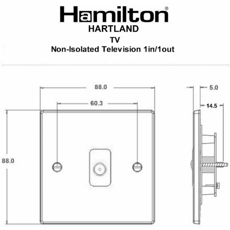 Hamilton Hartland Satin Stainless 1 Gang Non Isolated TV 1 In/1 Out Socket with White Inserts