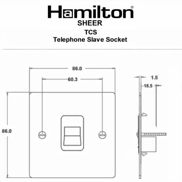 Hamilton Sheer Satin Stainless 1 Gang Telephone Slave Socket with White Plastic Inserts