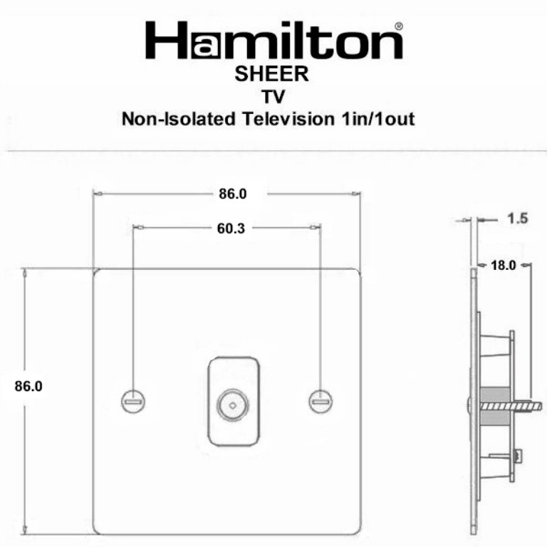 Hamilton Sheer Satin Stainless 1 Gang Non Isolated TV 1 In/1 Out Socket with White Inserts