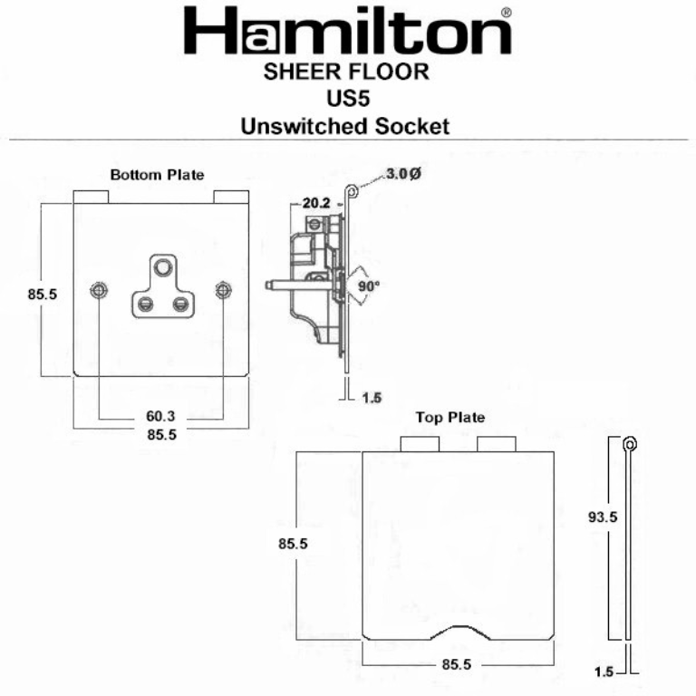 Hamln 84DUS5W Unswitched Socket 96x86mm