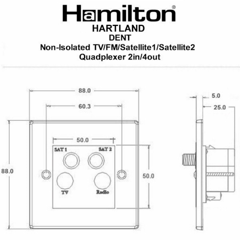 Hamilton Hartland Satin Stainless Non Isolated TV/FM/Satellite 1/Satellite 2 Quadplexer 2 In/4 Out with White