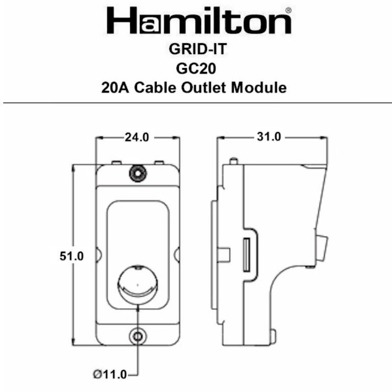Hamln ICO20W Cable Outlet Insert 20A