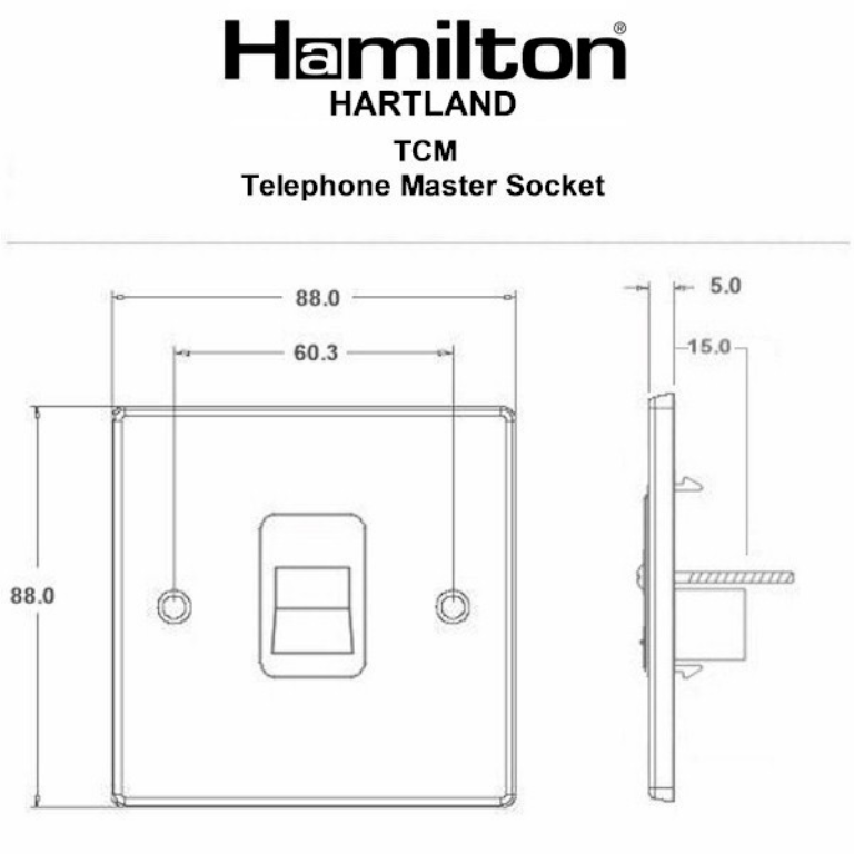 Hamilton Hartland Satin Stainless 1 Gang Telephone Master Socket with White Plastic Inserts