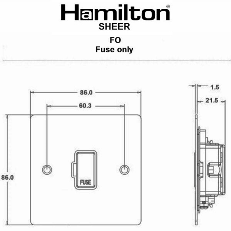 Hamilton Sheer Satin Stainless 1 Gang 13A Fuse Only with Satin Stainless Inserts and White Surrounds