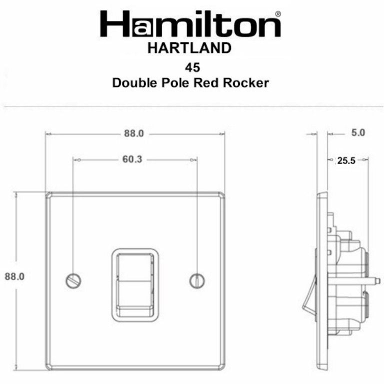 Hamilton Hartland Satin Stainless 1 Gang 45A Double Pole Red Rocker Switch with White Surrounds