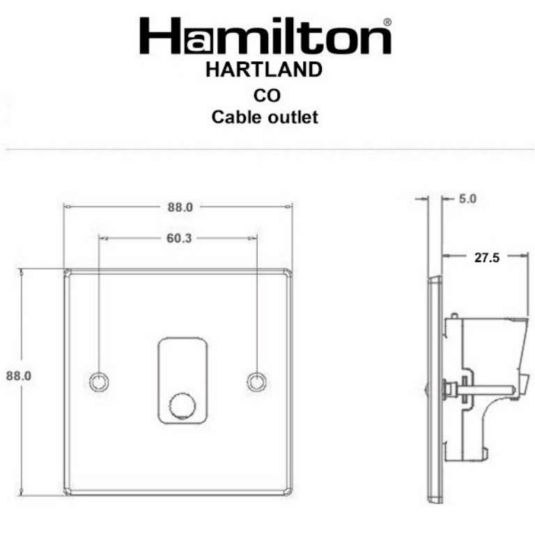 Hamilton Hartland Satin Stainless 1 Gang Cable Outlet with White Plastic Inserts and White Surrounds