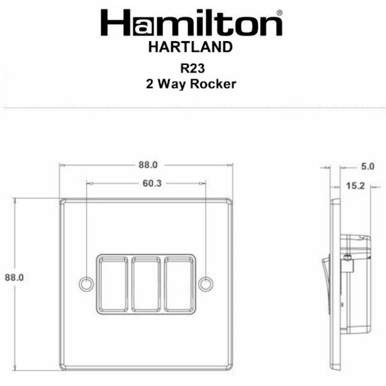 Hamilton Hartland Satin Stainless 3 Gang 10AX 2W Rocker Switch with Satin Stainless Inserts + White Surround