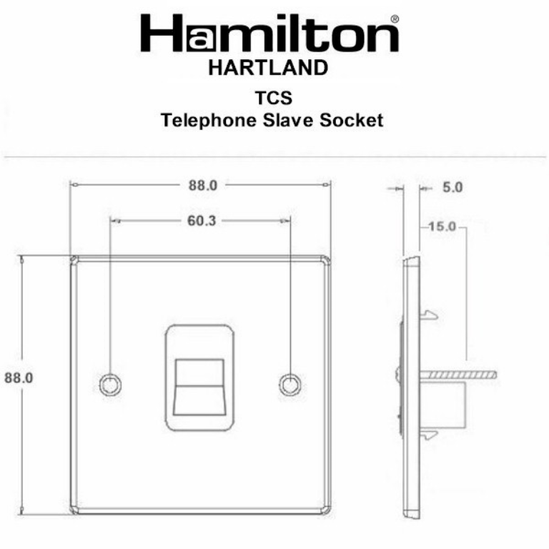 Hamilton Hartland Satin Stainless 1 Gang Telephone Slave Socket with White Plastic Inserts