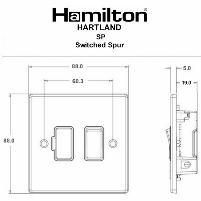 Hamilton Hartland Satin Stainless 1 Gang 13A Double Pole Fused Spur with Satin Stainless Inserts + White Surround
