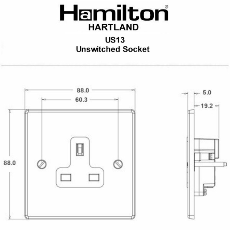 Hamilton Hartland Satin Stainless 1 Gang 13A Unswitched Socket with White Plastic Inserts and White Surrounds