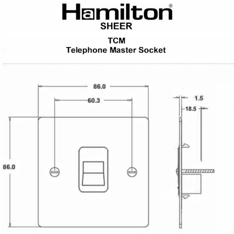 Hamilton Sheer Satin Stainless 1 Gang Telephone Master Socket with White Plastic Inserts