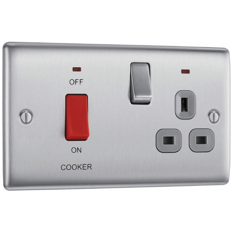 BG NBS70G 2G 45A DP SWITCH WITH 13A SWITCHED SOCKET  | BRUSHED CHROME