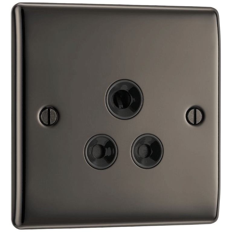 Unswitched Socket 5A 1 Gang Round Pin Black Nickel