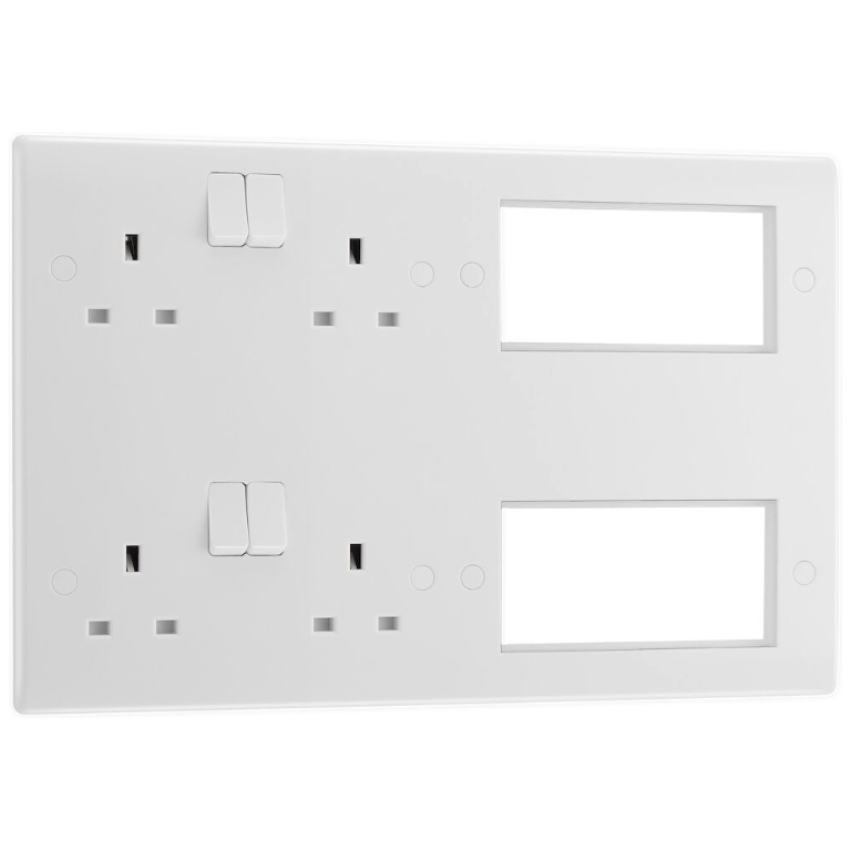 Combination Plate 2 x 13A Switched Socket + 8 Module Aperture White