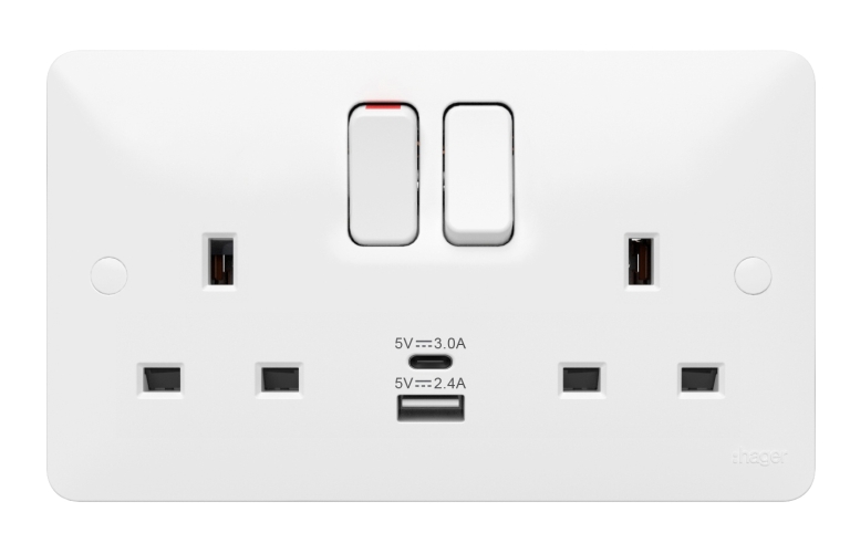 HAGER 2G SWITCHED SOCKET with TYPE A&C USB