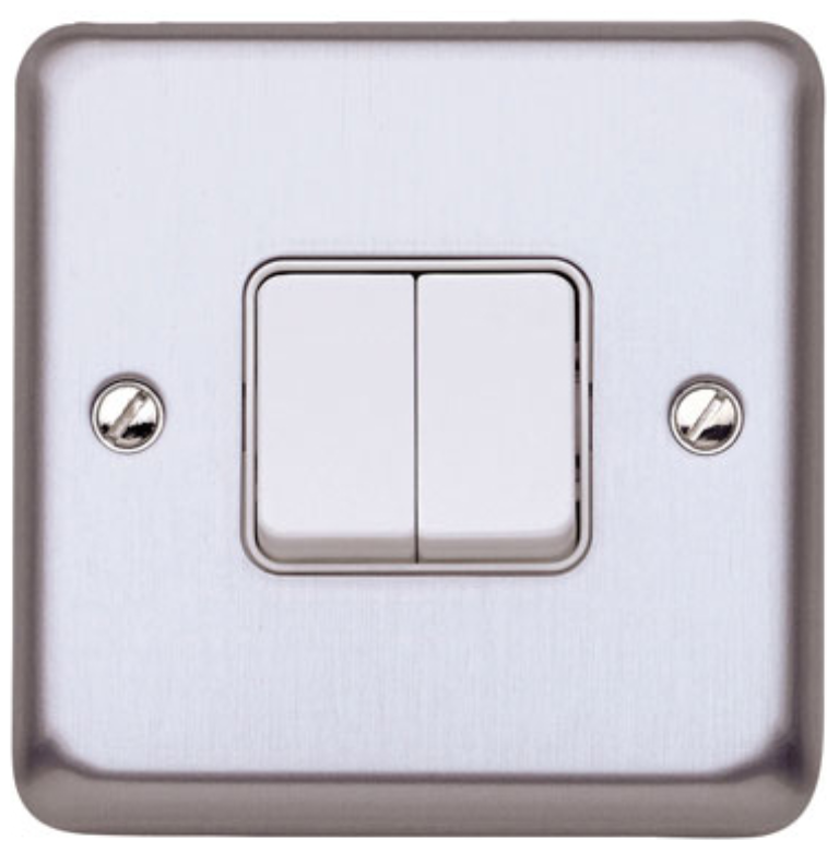 Switch 10A 2 Gang 2 Way Brushed Steel