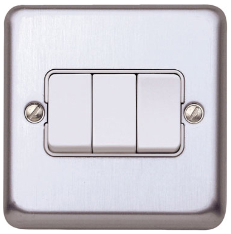 Switch 10A 3G 2 Way Brushed Steel