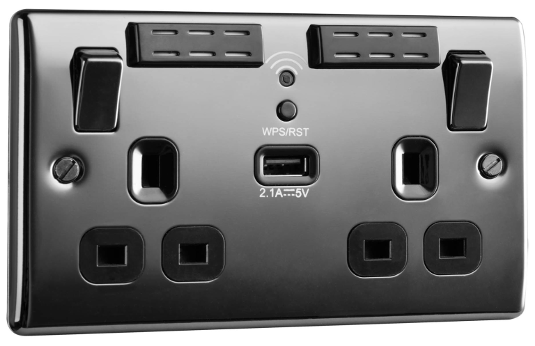 BG Nexus Wi-Fi Socket Range Extender Plus USB Port - Black Nickel