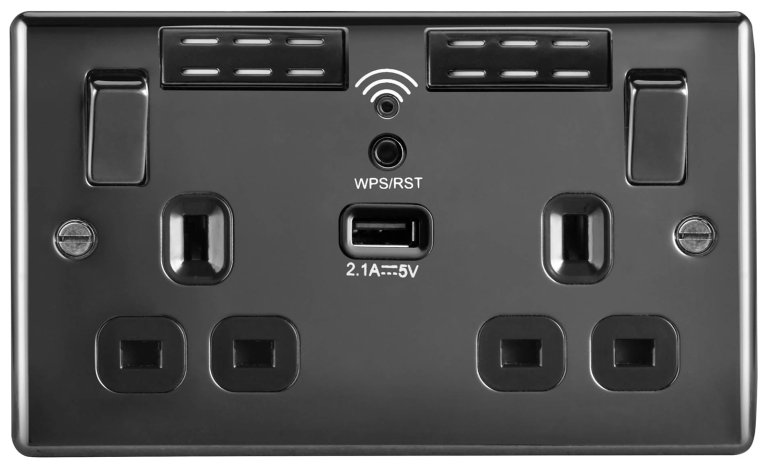 BG Nexus Wi-Fi Socket Range Extender Plus USB Port - Black Nickel
