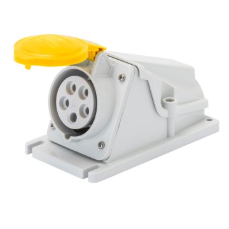 110V 90° Angled Surface Mounting Socket Outlet Double Pole +E 16A Yellow