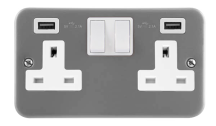 Scolmore Essentials 2 Gang Switched Socket with twin USB outlets