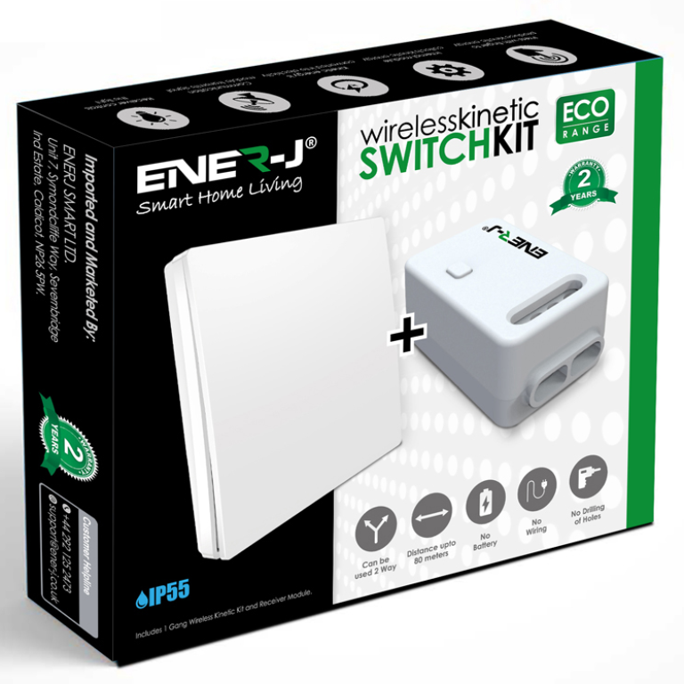 Ener-J 1 Gang Wireless Kinetic Switch + 500W Non-Dimmable & Wi-Fi 5A RF Receiver - WS1062X