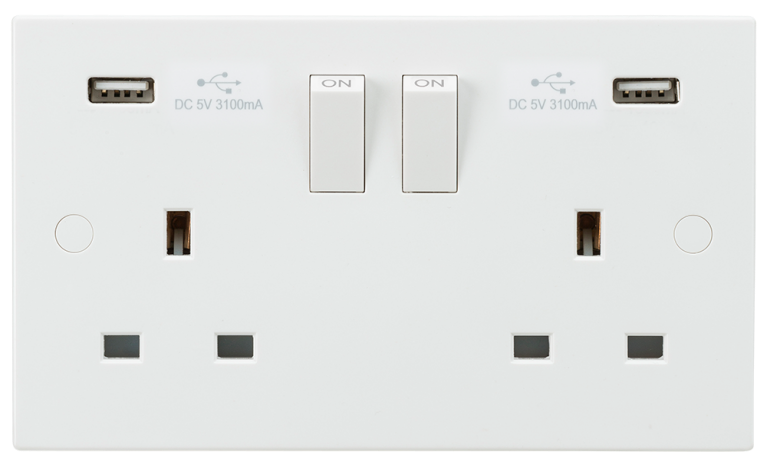 MLA SN9904 2G DP SWITCHED SOCKET OUTLET WITH USB WHITE | SQUARE